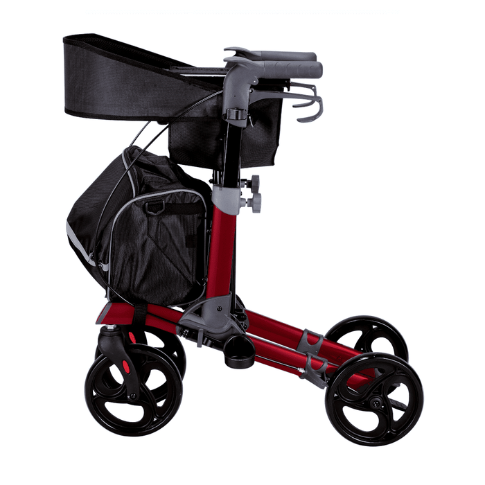Andador Rollator de aluminio rojo plegable con freno, ruedas y asiento regulable 2229