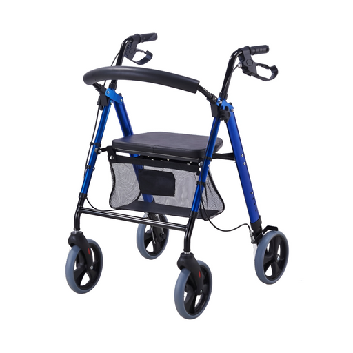 Rollator azul con freno y asiento regulable en altura 2227 para movilidad reducida