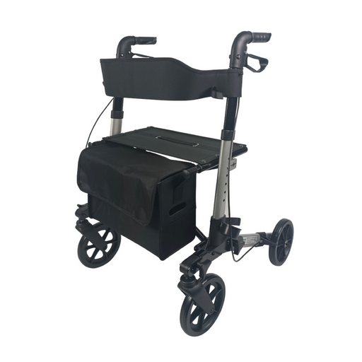 Rollator de aluminio plegable moderno de 4 ruedas con frenos traseros
