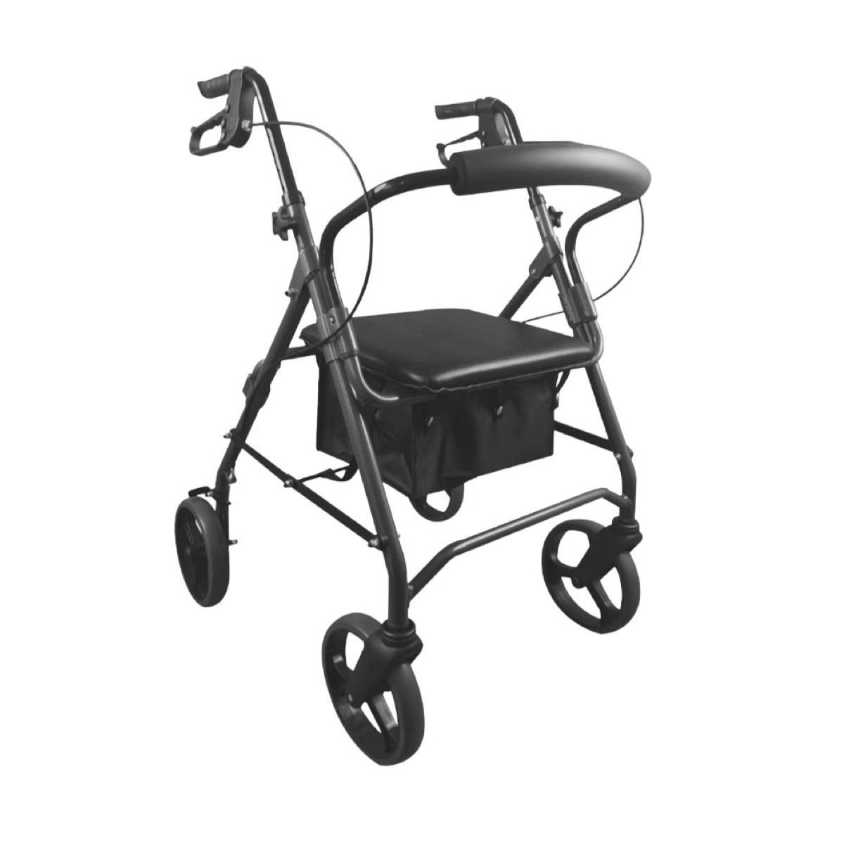 Rollator negro grande con asiento, cesta, frenos y ruedas para mobilidad reducida