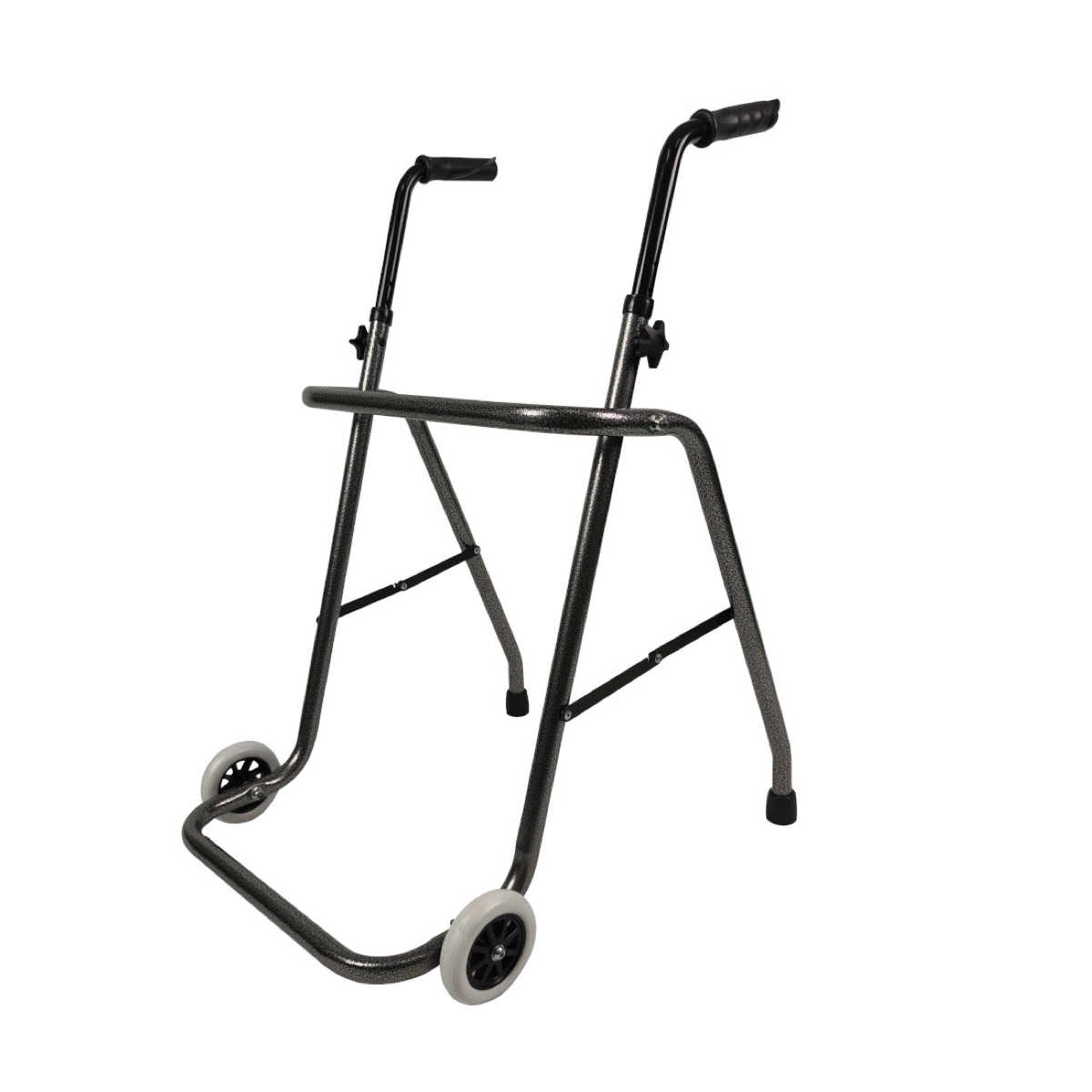 Andador negro plegable con ruedas delanteras para personas de movilidad reducida