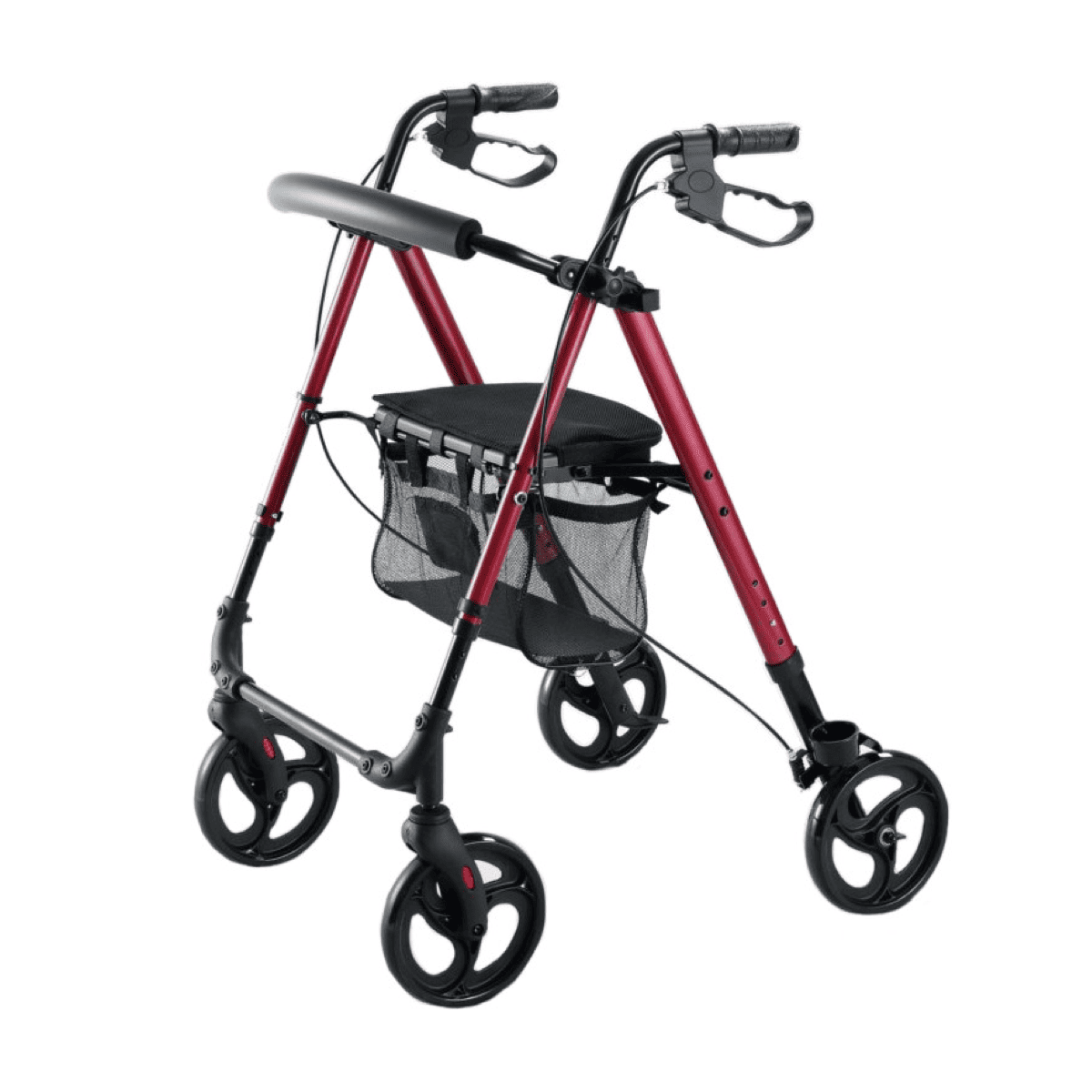Rollator rojo 22271 con ruedas, freno, asiento y regulable en altura