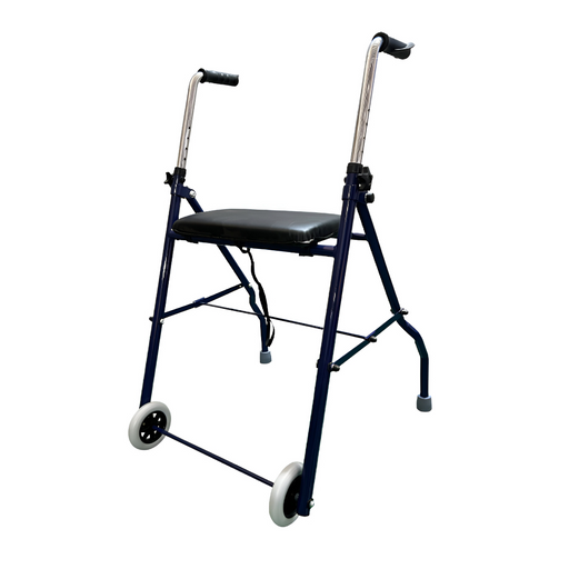 Andador plegable regulable en altura con ruedas delanteras y asiento