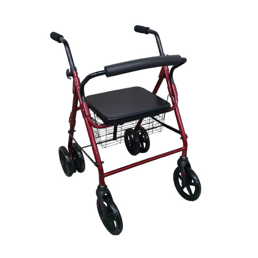 Rollator Rojo 2115 de Aluminio con Frenos por Presión y Ruedas de 200 mm
