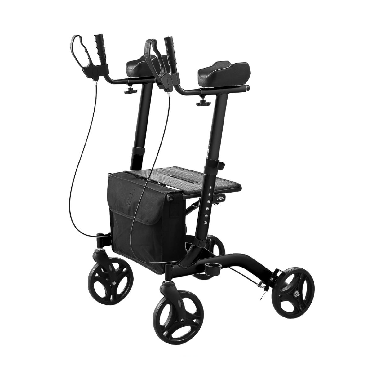 Rollator con apoyo para antebrazos con freno, empuñaduras regulables y asiento