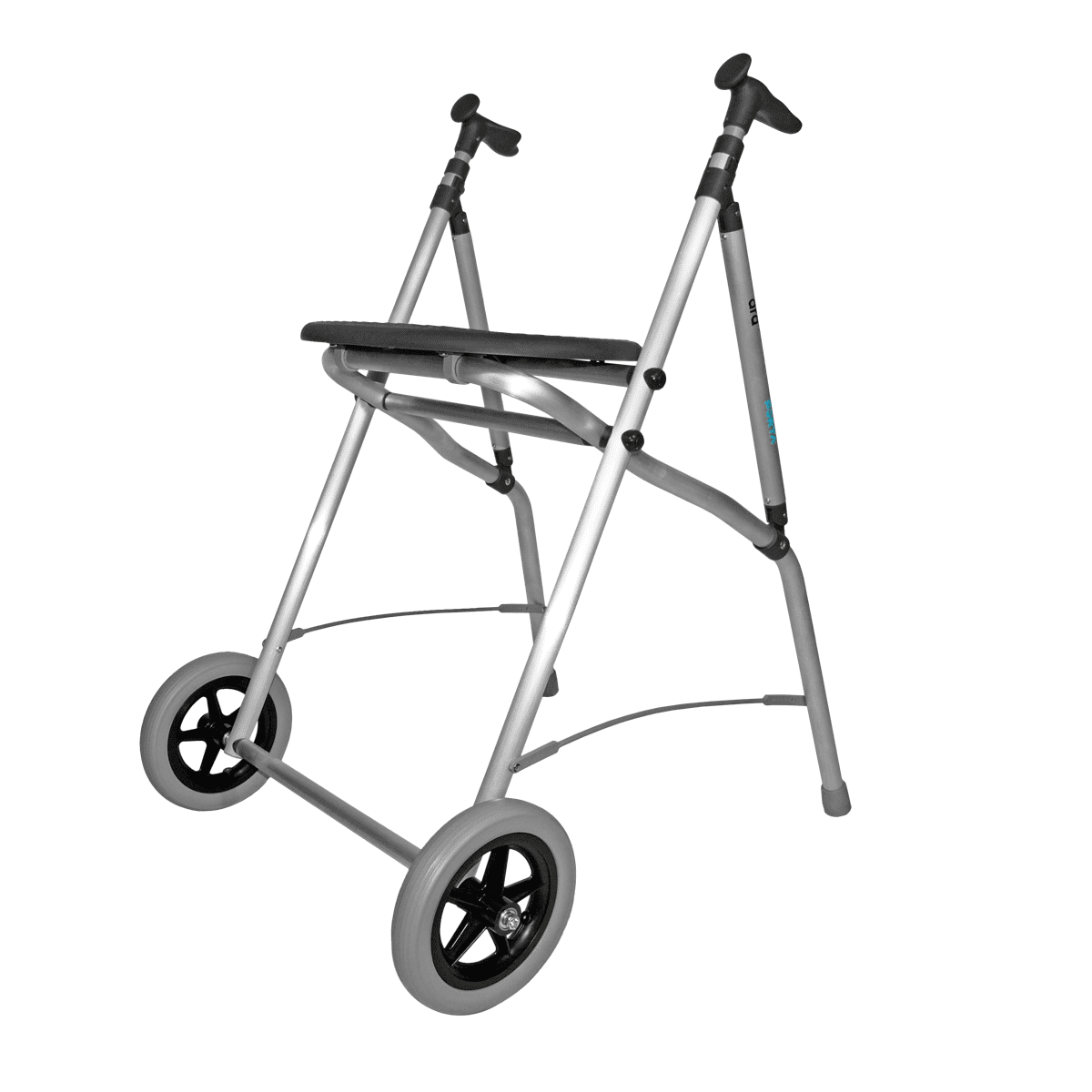 Andador de aluminio con ruedas grandes delanteras de 200mm y asiento