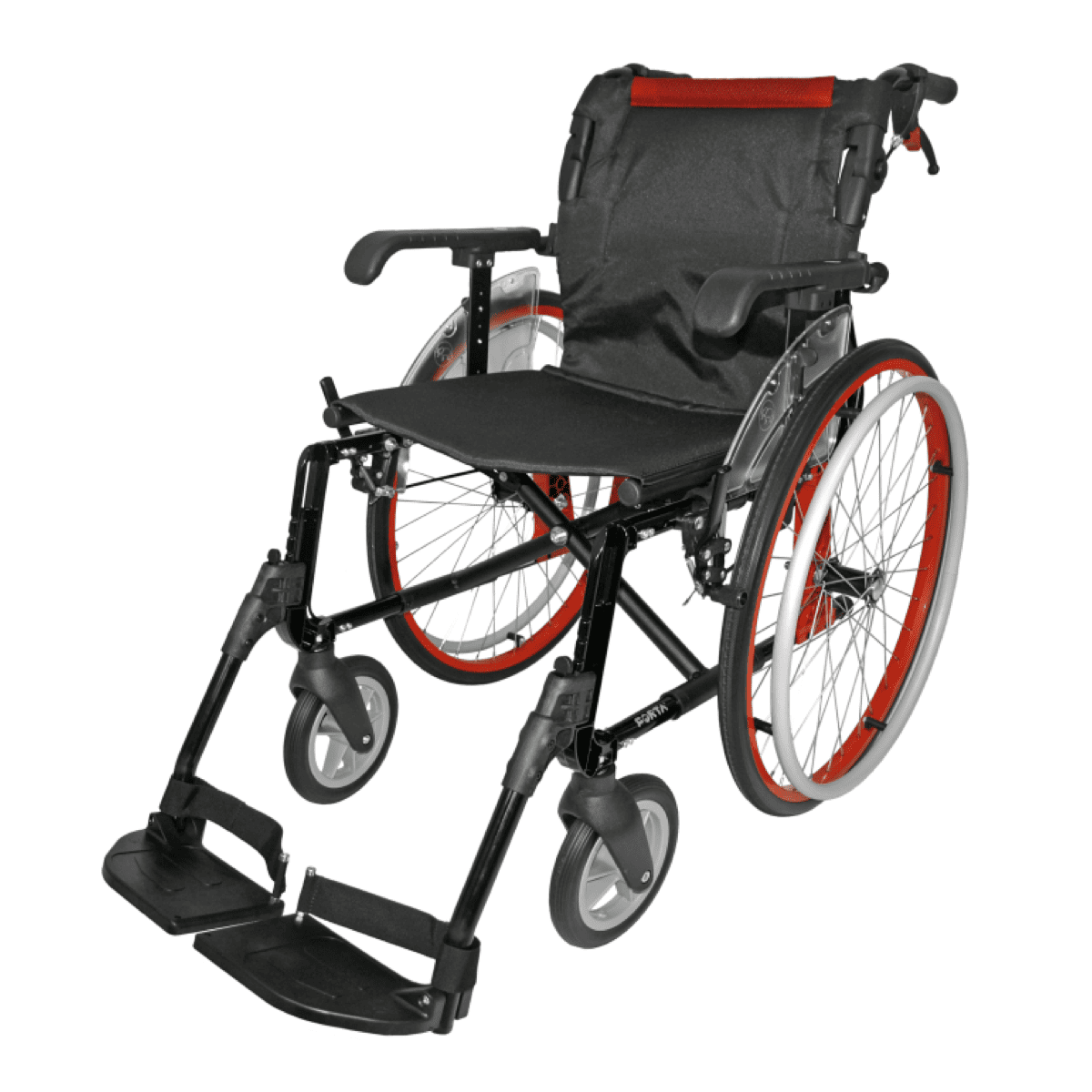 Silla de ruedas Line Plus roja auto propulsable con frenos de acompañante