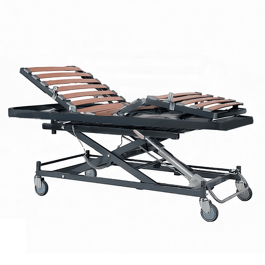 Cama articulada Recom Plus con somier de madera y carro elevador para mayores