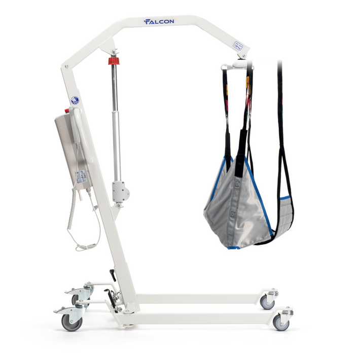 Grúa Falcon de traslado para personas mayores con indicador de batería y arnés incluido de hasta 150kg