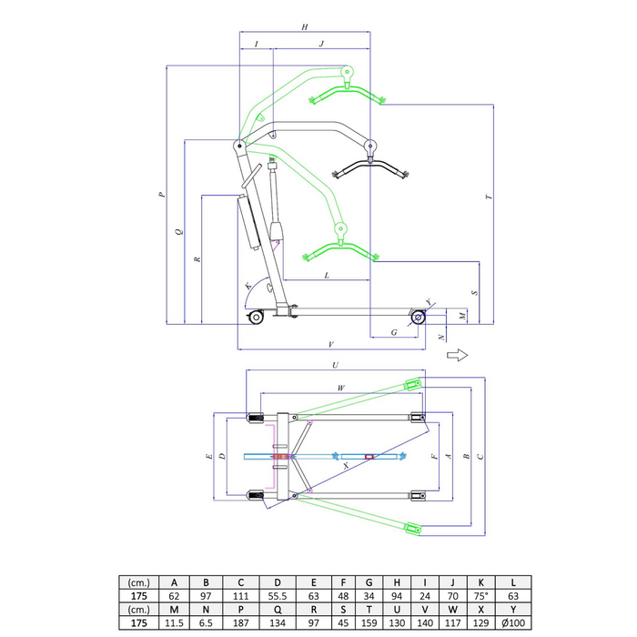 Grúa de transferencia desmontable para personas mayores Powerlift 175 capacidad hasta 175kg