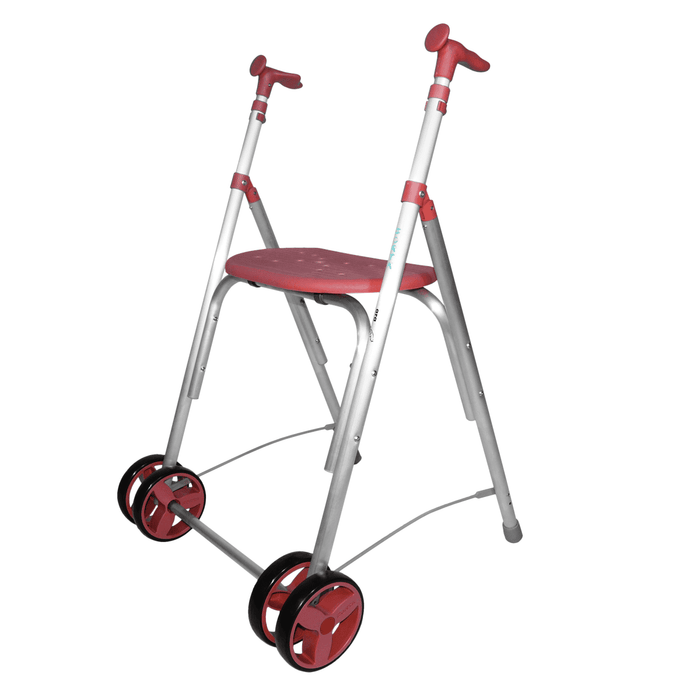 Andador de Interior Ultraligero, Plegable con Asiento, Altura Regulable, Ruedas Delanteras Dobles, Soporta hasta 150 kg