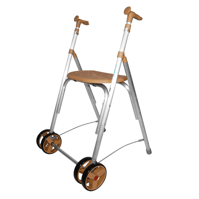 Andador de Interior Ultraligero, Plegable con Asiento, Altura Regulable, Ruedas Delanteras Dobles, Soporta hasta 150 kg