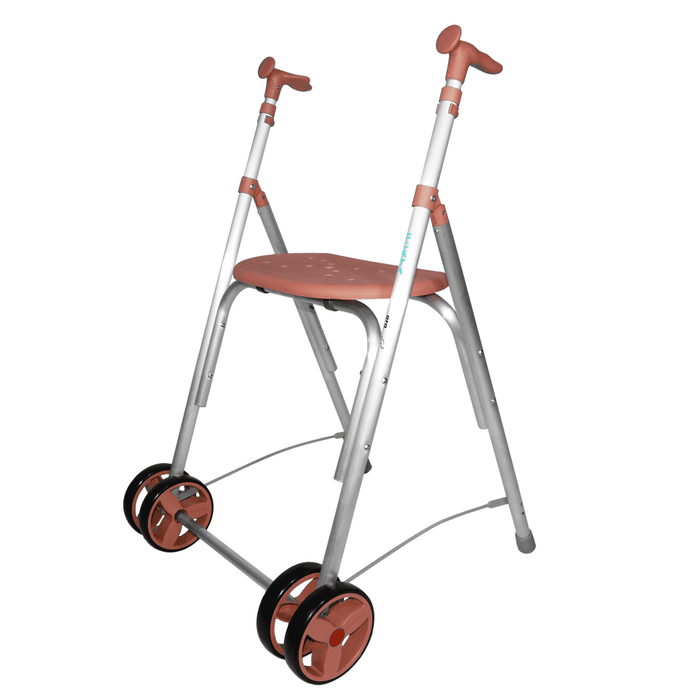 Andador de Interior Ultraligero, Plegable con Asiento, Altura Regulable, Ruedas Delanteras Dobles, Soporta hasta 150 kg