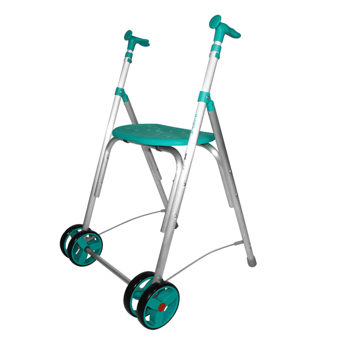 Andador de Interior Ultraligero, Plegable con Asiento, Altura Regulable, Ruedas Delanteras Dobles, Soporta hasta 150 kg