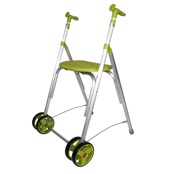 Andador de Interior Ultraligero, Plegable con Asiento, Altura Regulable, Ruedas Delanteras Dobles, Soporta hasta 150 kg