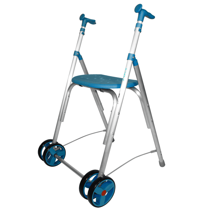 Andador de Interior Ultraligero, Plegable con Asiento, Altura Regulable, Ruedas Delanteras Dobles, Soporta hasta 150 kg