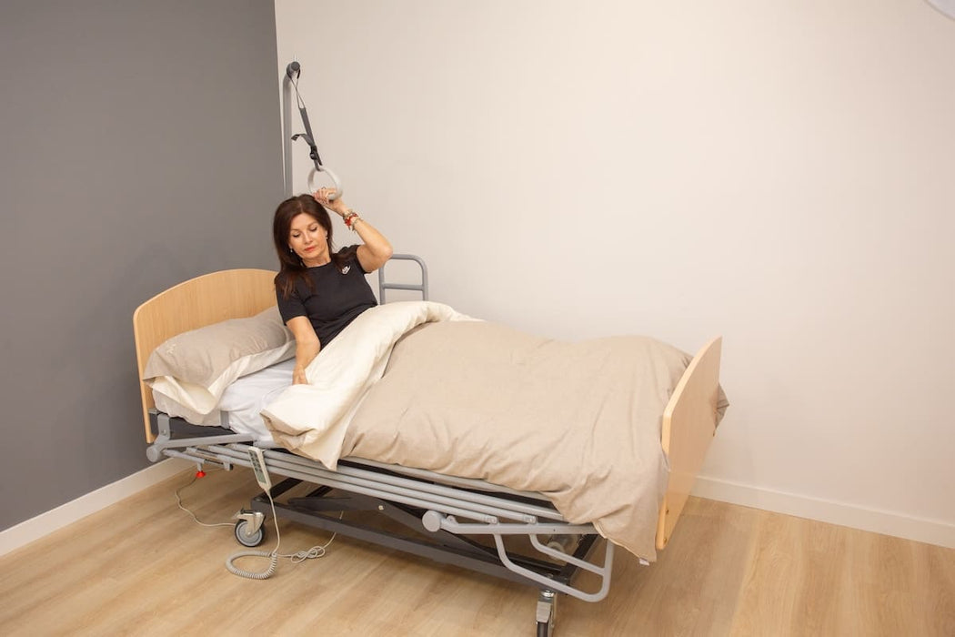 Cama articulada plus eléctrica de somier 90cm + cabecero + piecero + carro elevador + barandillas plegables