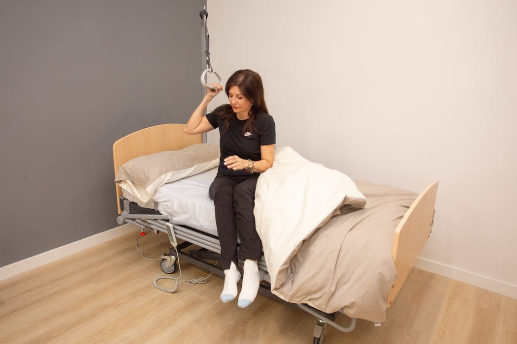 Cama articulada plus eléctrica de somier 90cm + cabecero + piecero + carro elevador + barandillas plegables