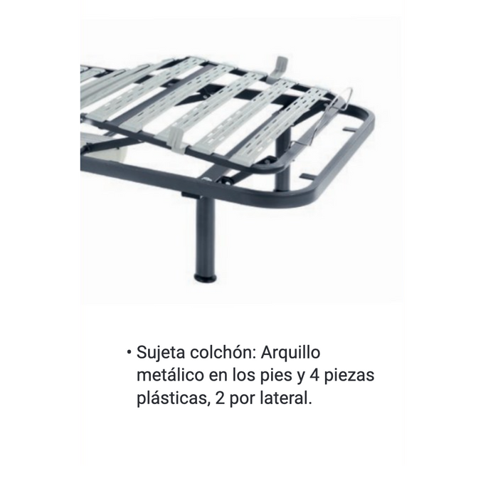 Cama articulada eléctrica de somier 90cm + colchón viscoelástico + cabecero + piecero + carro elevador + barandillas plegables