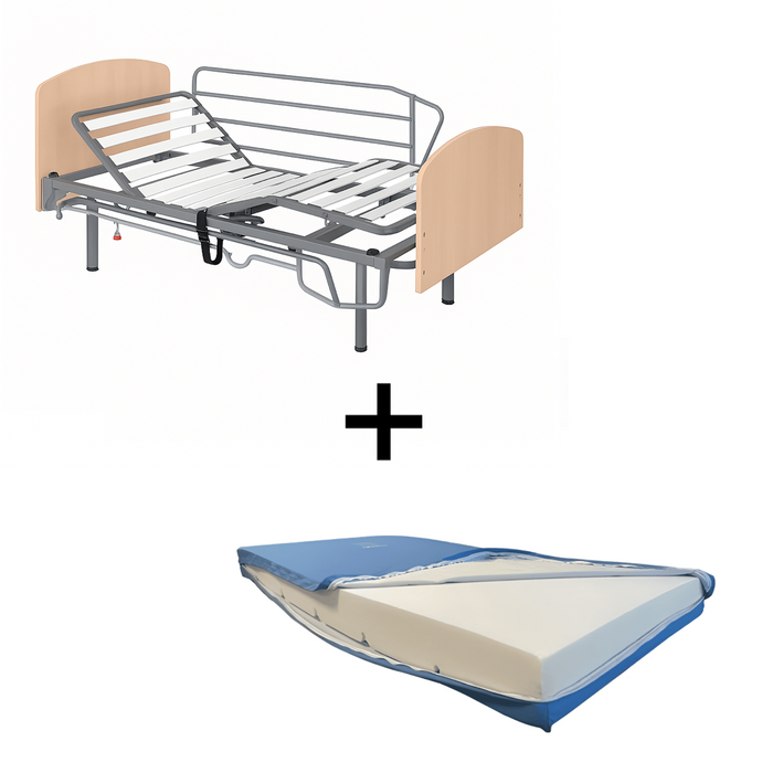 Cama articulada eléctrica de somier 90cm + colchón + cabecero + piecero + patas niveladoras + barandillas