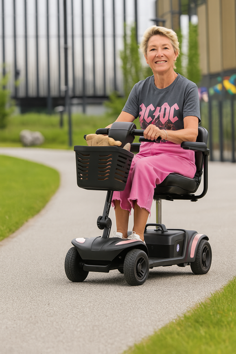 Scooter eléctrico desmontable para transporte con asiento giratorio 360º