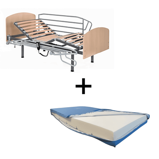 Pack de cama articulada Recom eléctrica de somier 105cm y colchón de poliuretano + cabecero + piecero + patas niveladoras + barandillas plegables