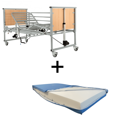 Pack de cama articulada eléctrica partida Oval trend y antitrend con barandillas, colchón PU y elevador