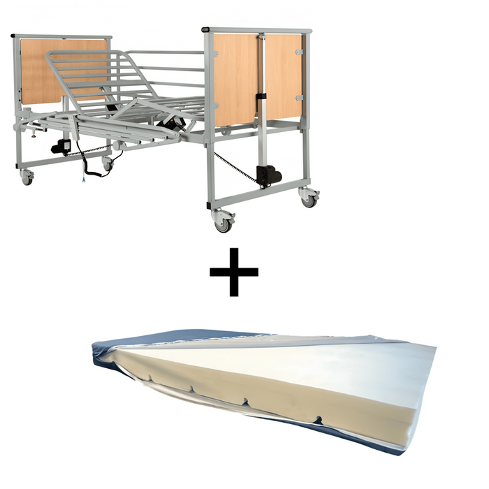 Pack de cama articulada eléctrica partida Oval trend y antitrend con barandillas, colchón Visco y elevador