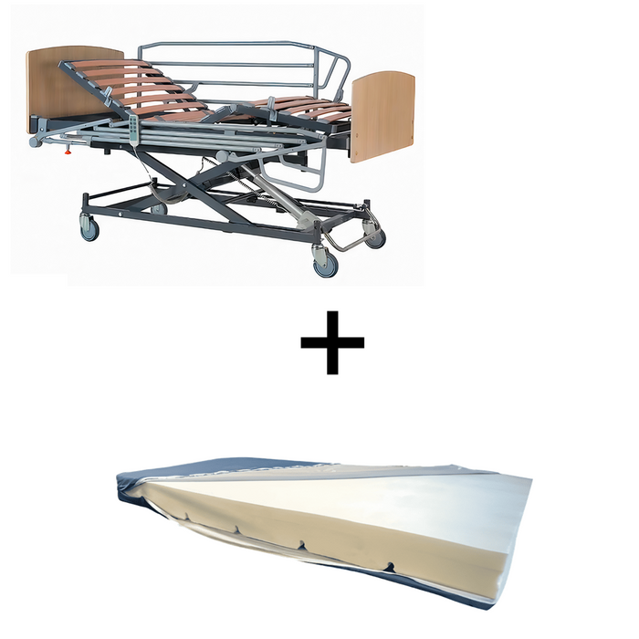 Pack de cama articulada Recom plus eléctrica de somier 105cm + colchón visco + cabecero + piecero + carro elevador + barandillas plegables
