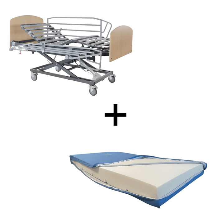 Pack de cama articulada Nules plus eléctrica de somier 90cm + colchón de poliuretano + cabecero + piecero + carro elevador + barandillas plegables (Copia)