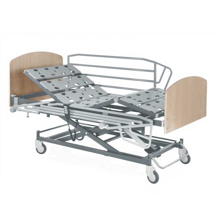 Cama articulada sanitaria eléctrica Recom Leza Plus con carro elevador y somier de planchas de acero
