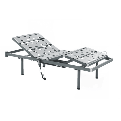 Cama articulada sanitaria eléctrica Recom con 4 barras en la base con somier de planchas de acero