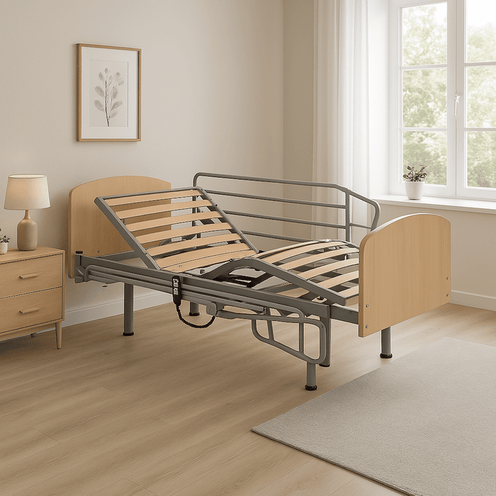 Cama articulada eléctrica de somier 105cm y colchón viscoelástico + cabecero + piecero + patas niveladoras + barandillas plegables