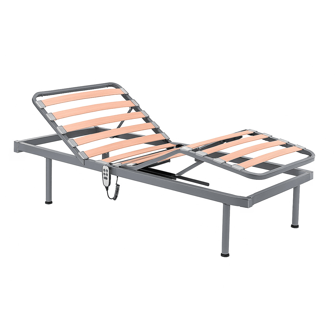 Cama articulada sanitaria eléctrica con 4 barras en la base con somier de madera