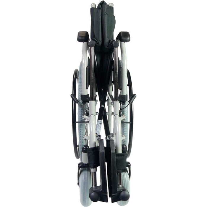 Silla de ruedas robusta y económica con reposabrazos y reposapiés