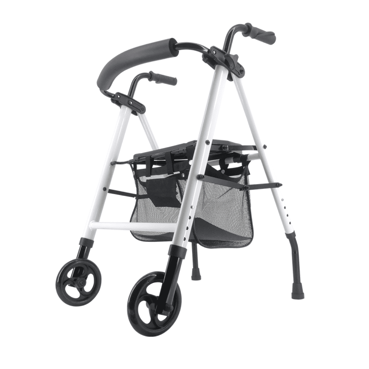 Andador de tubo ovalado con ruedas delanteras y asiento grande