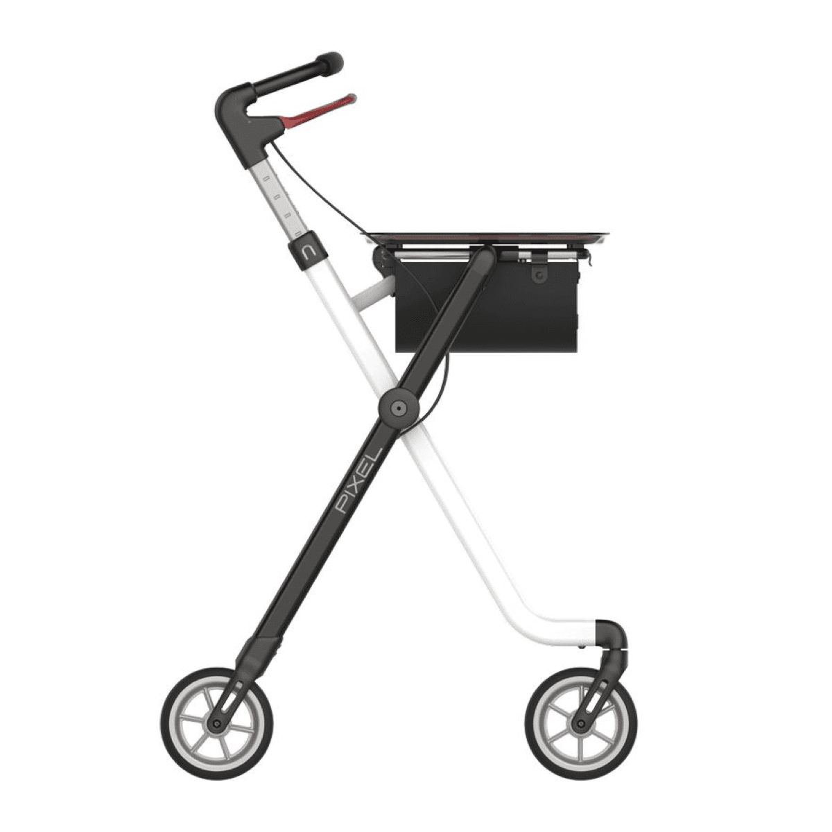 Rollator con bandeja para interior con freno de barra y sistema de plegado