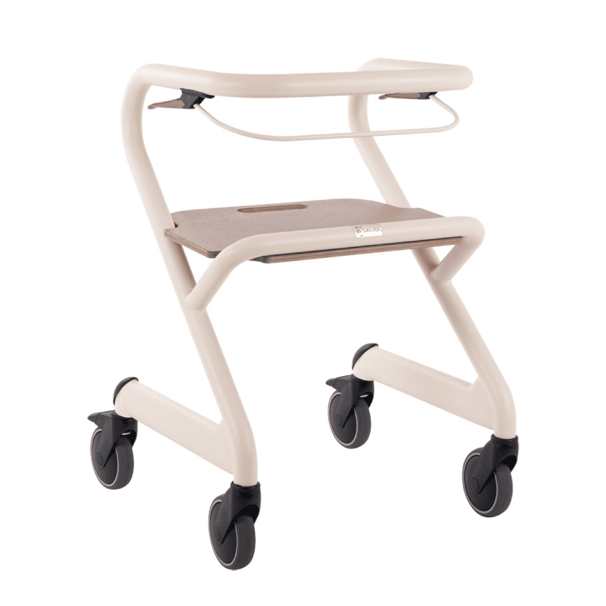 Andador de interior ultra estable con apoyo para el baño y freno de barra con asiento