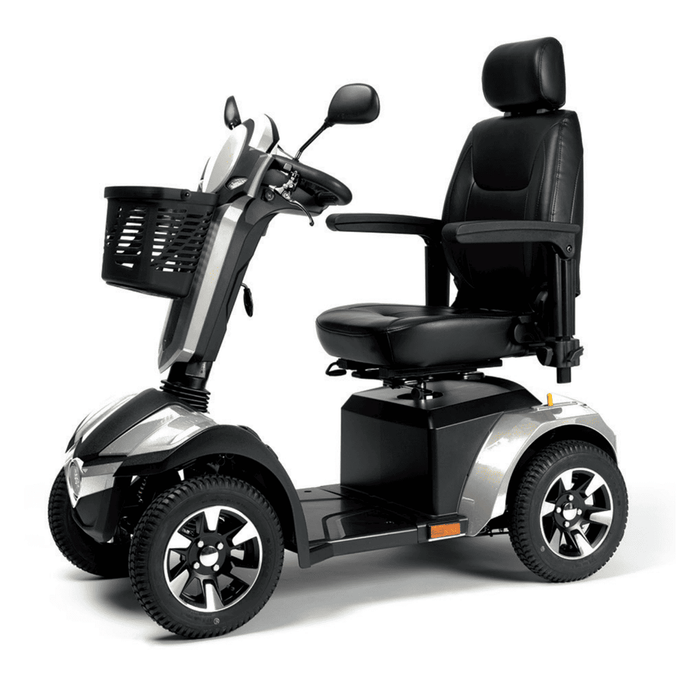 Scooter eléctrico de 4 ruedas deportivas, conexión USB y reposa cabezas