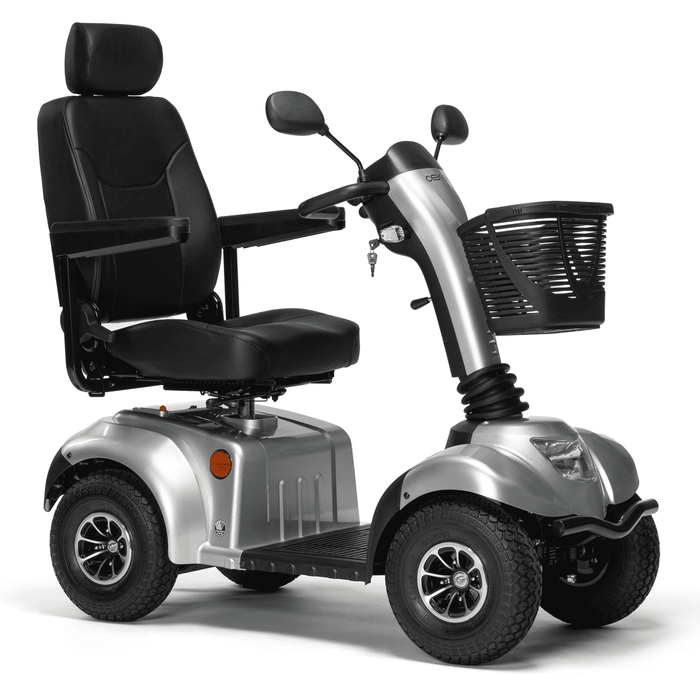 Scooter eléctrica con asiento ajustable giratorio y reposa cabezas