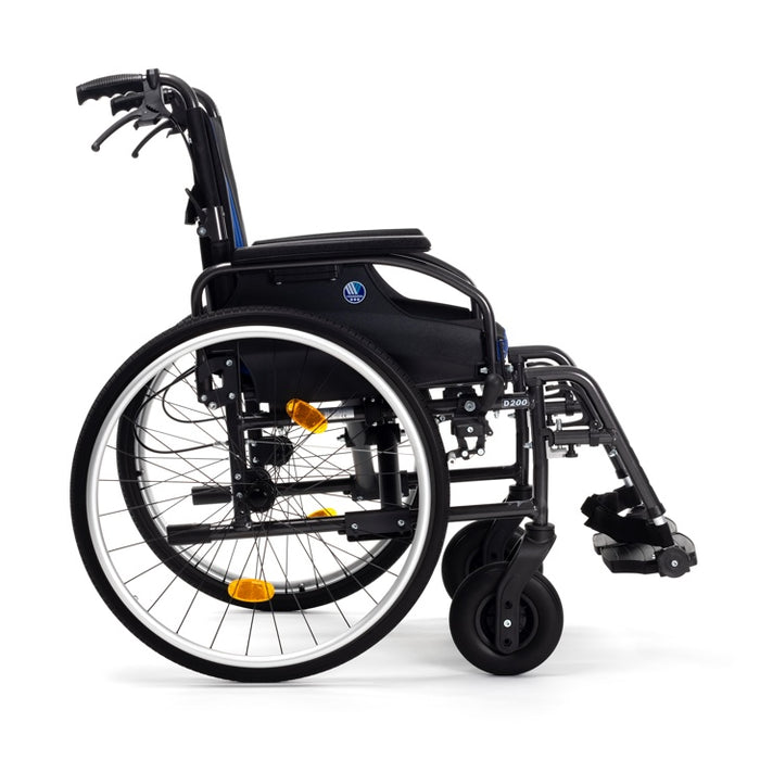 Silla de ruedas ergonómica auto propulsable de aluminio con respaldo partido y freno de acompañante