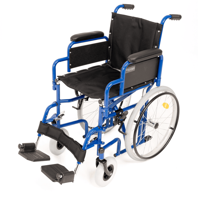 Silla de ruedas de acero plegable de ancho total 51-53cm y ruedas macizas