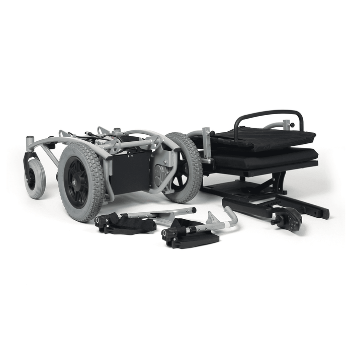 Silla de ruedas eléctrica tracción trasera con respaldo reclinable fácil de transportar