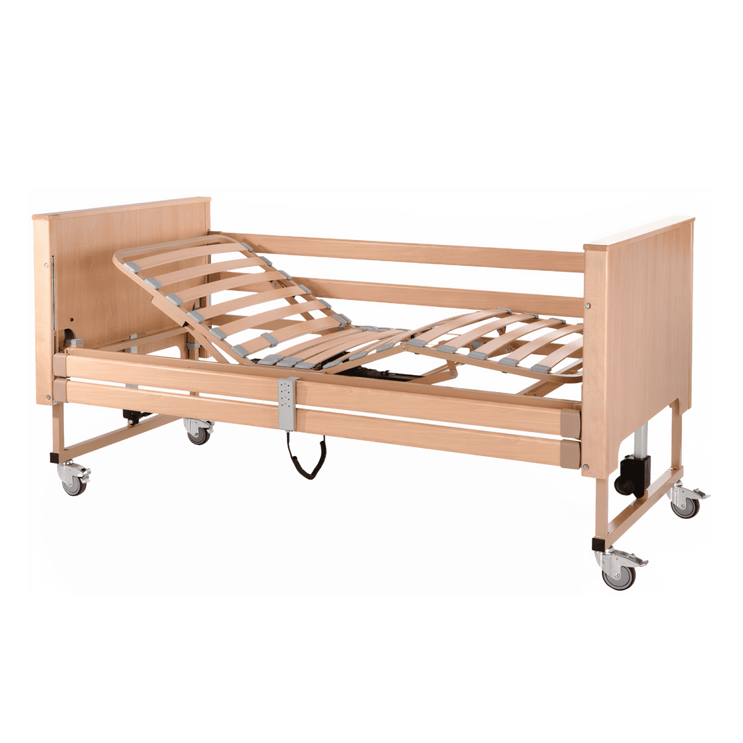 Cama Teide Articulada Eléctrica con carro elevador y somier de madera para mayores