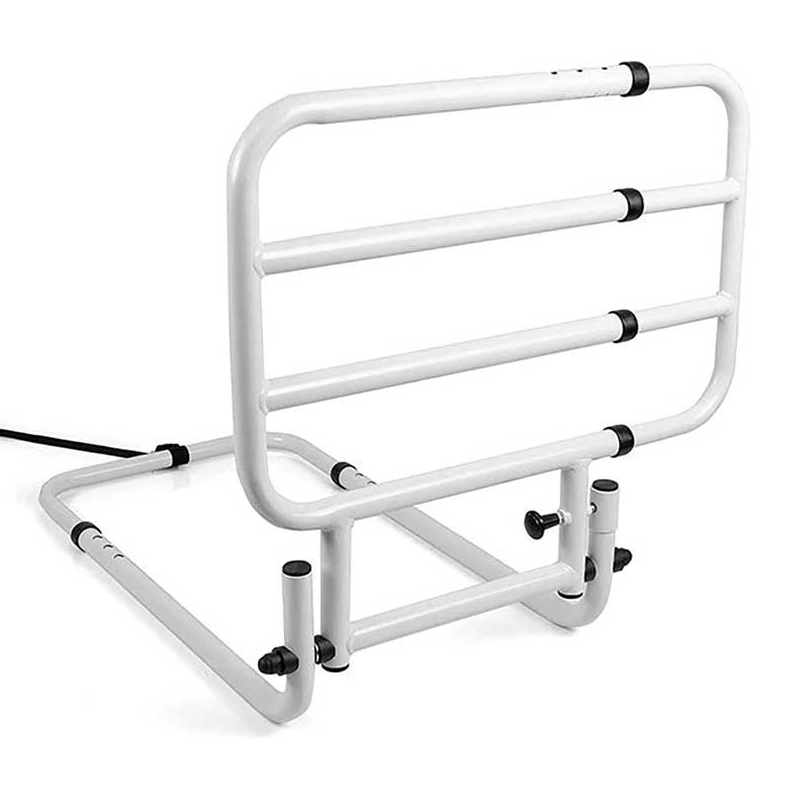 Barandilla abatible para cama, mostrando su diseño regulable y su sistema de fácil instalación.