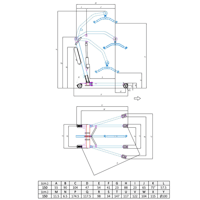 Grúa de transferencia Powerlift 150 de elevación 34-147cm de hasta 150kg con arnés incluido