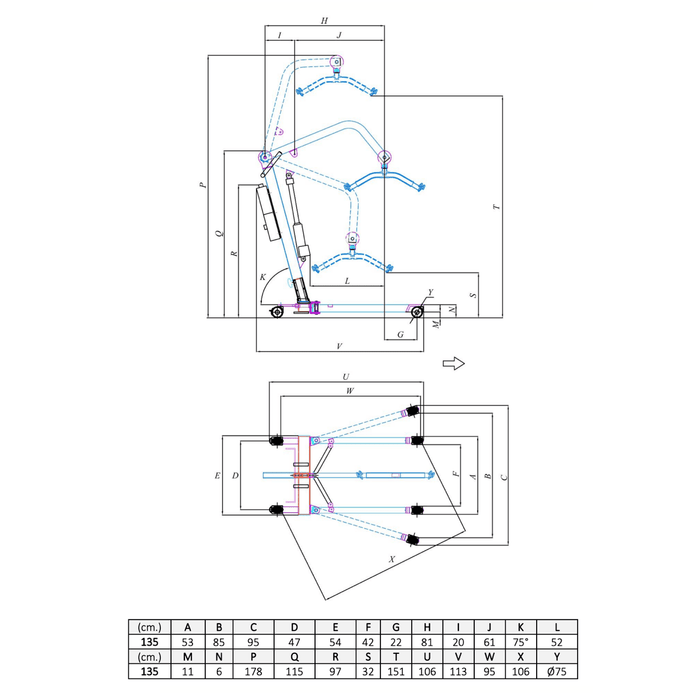 Grúa de traslado con batería Mini 135 para personas mayores de hasta 135kg con arnés incluido