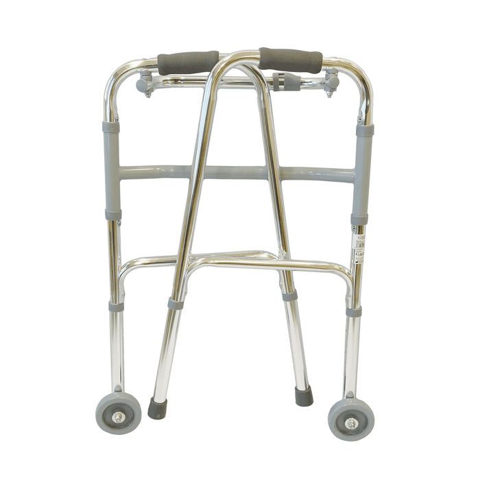 Andador sencillo plegable de aluminio con ruedas delanteras para facilitar el movimiento 2110