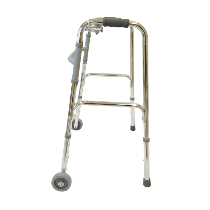 Andador sencillo plegable de aluminio con ruedas delanteras para facilitar el movimiento 2110