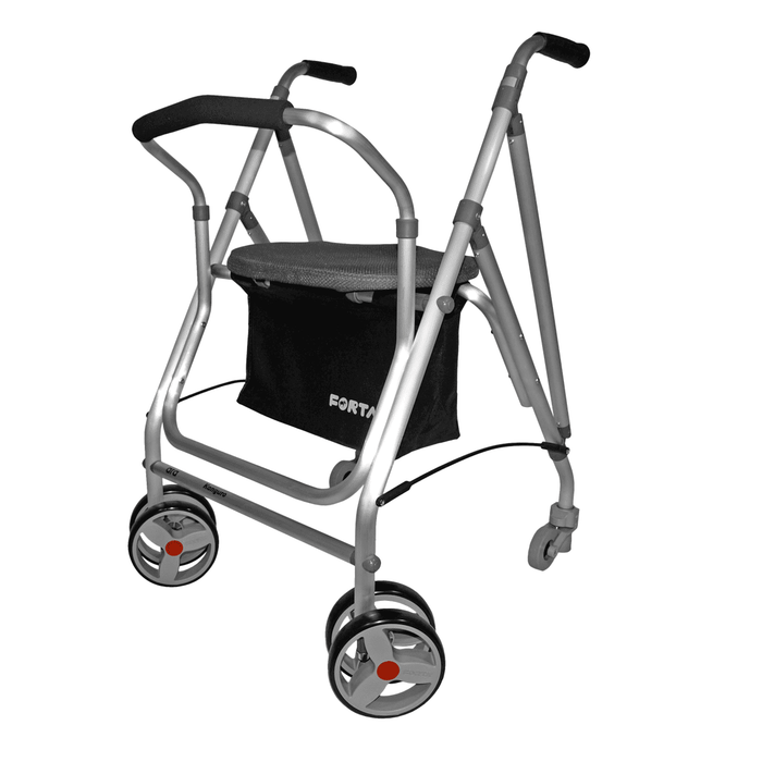 Rollator plegable con respaldo acolchado con freno por presión Kanguro con cesta incluida
